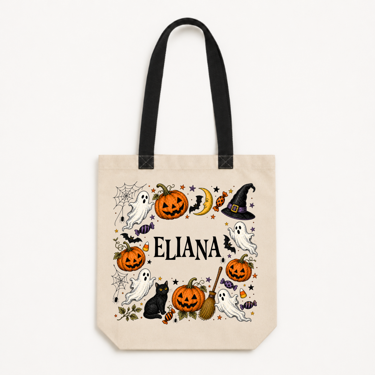 Personalized Halloween Doodle Canvas Tote Bag