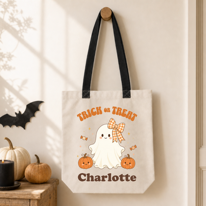 Personalized Ghost Trick or Treat Canvas Tote Bag