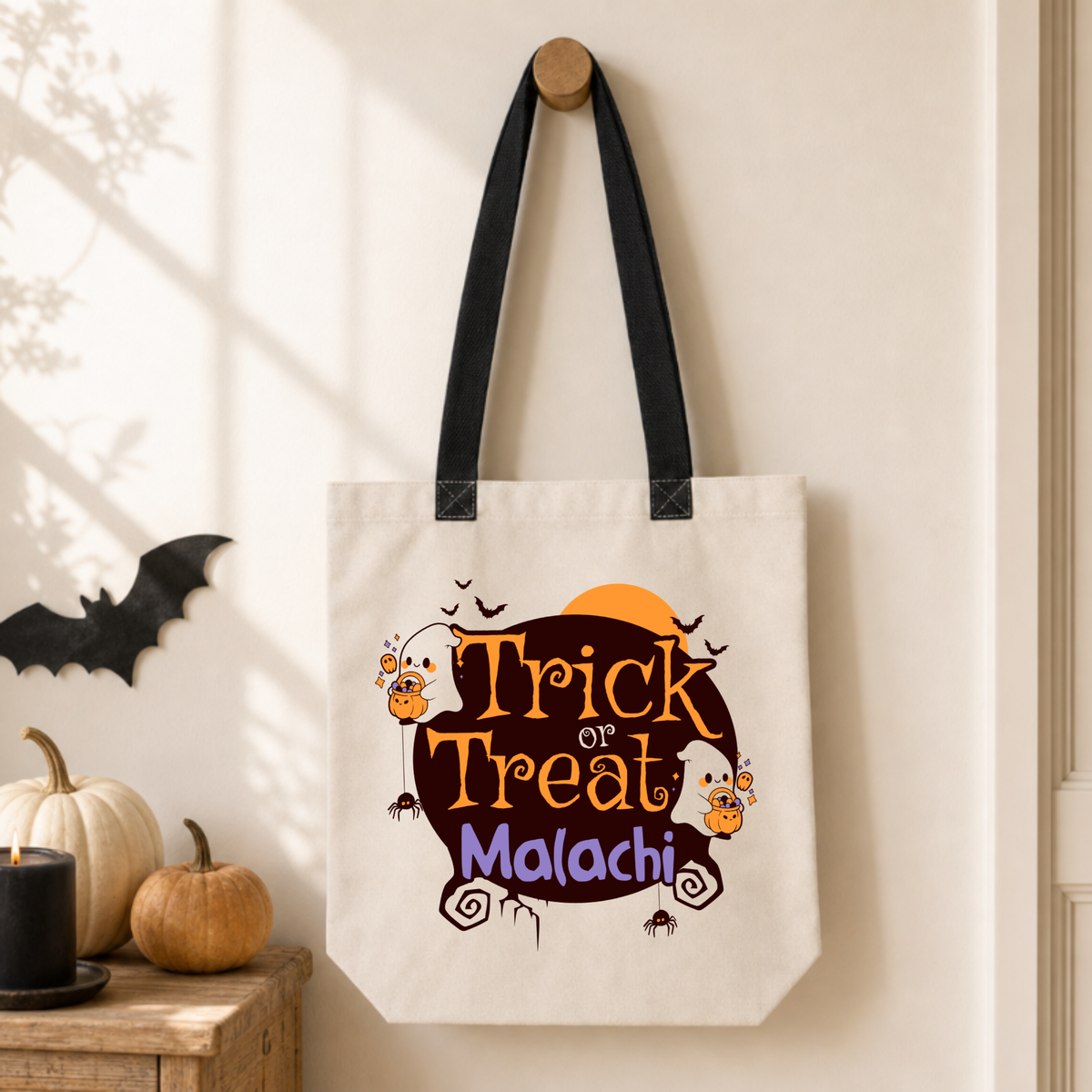 Personalized Spooky Trick or Treat Canvas Tote Bag