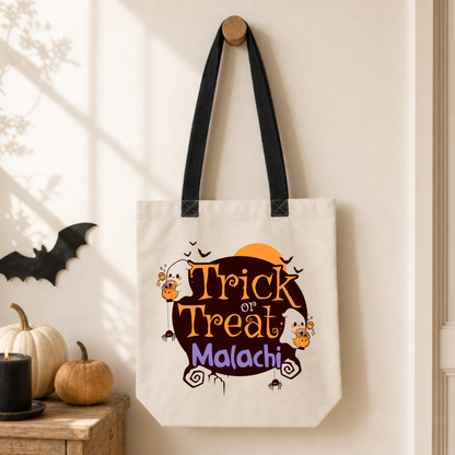 Personalized Spooky Trick or Treat Canvas Tote Bag
